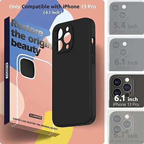 SURPHY Liquid Silicone Case for iPhone 13 Pro (6.1-inch) with Screen Protector | Black thumbnail 2