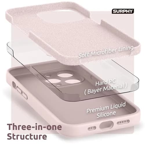 SURPHY Liquid Silicone Case for iPhone 13 Pro (6.1-inch) with Screen Protector, Pink Sand | Camera Protection & Soft Microfiber Lining thumbnail 5