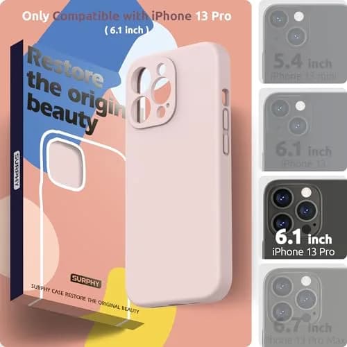 SURPHY Liquid Silicone Case for iPhone 13 Pro (6.1-inch) with Screen Protector, Pink Sand | Camera Protection & Soft Microfiber Lining thumbnail 2