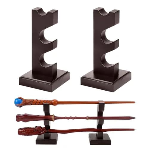 ChampWe Wizard Wand Display Stand Wooden 3 Tiered Brown | Retro Magic Wand Holder for Collection thumbnail 1