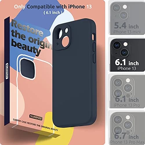 SURPHY Liquid Silicone Case for iPhone 13 6.1 inch (2021) with Camera Protection & Screen Protector | Midnight Blue thumbnail 2