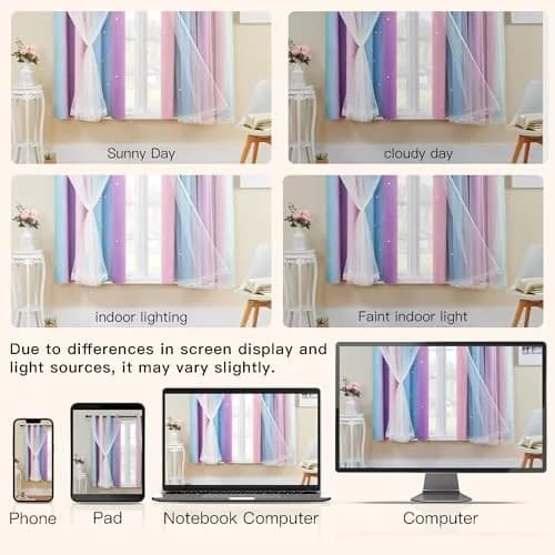 XiDi Girls Curtains for Bedroom, Purple Rainbow Blackout Curtains | Dreamy Kids Room Decor, 63" Long thumbnail 8