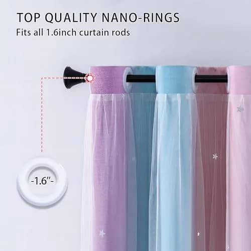 XiDi Girls Curtains for Bedroom, Purple Rainbow Blackout Curtains | Dreamy Kids Room Decor, 63" Long thumbnail 3