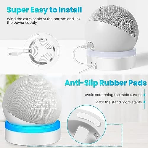 ZUOLACO Table Holder for Echo Dot 5th Gen & 2026 Model | White ABS Stand with Cable Management thumbnail 5