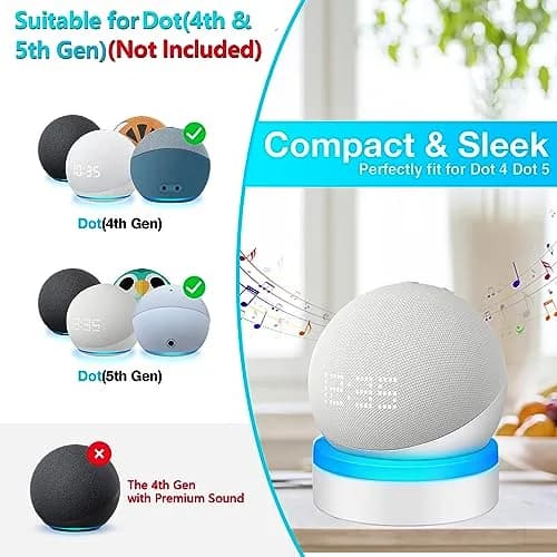 ZUOLACO Table Holder for Echo Dot 5th Gen & 2026 Model | White ABS Stand with Cable Management thumbnail 2