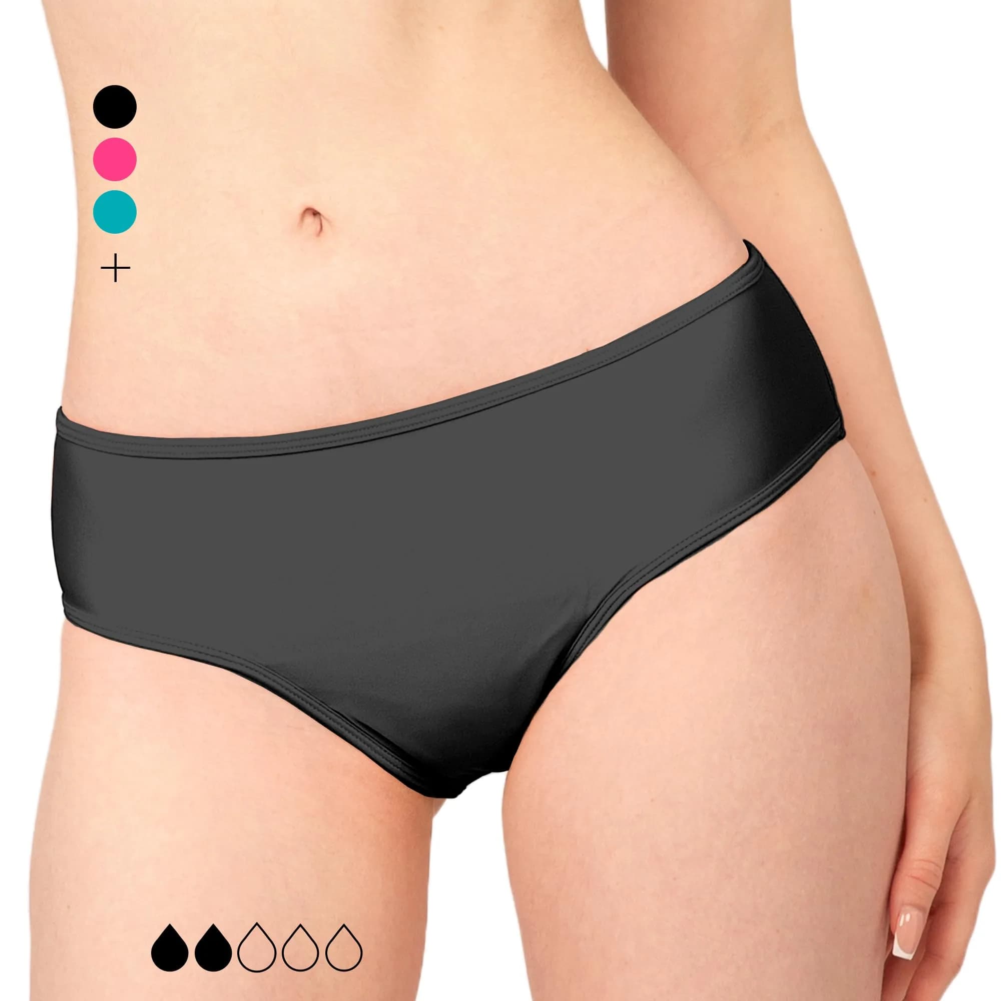 Savvi Wear Period Swimwear for Teens XX-Small | Leakproof Mid Rise Bikini Bottoms — Black