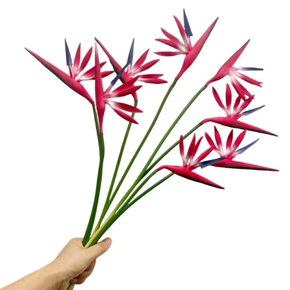 Corkwaw Red Artificial Bird of Paradise Flowers 55cm (21.5 Inch) | Pack of 8 Realistic Tropical Stems — Red