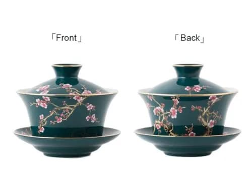 Eplze 10oz Large Gaiwan Ceramic Teacup - Embossed Plum Patterns (Green) | Elegant Asian Tea Cup thumbnail 7