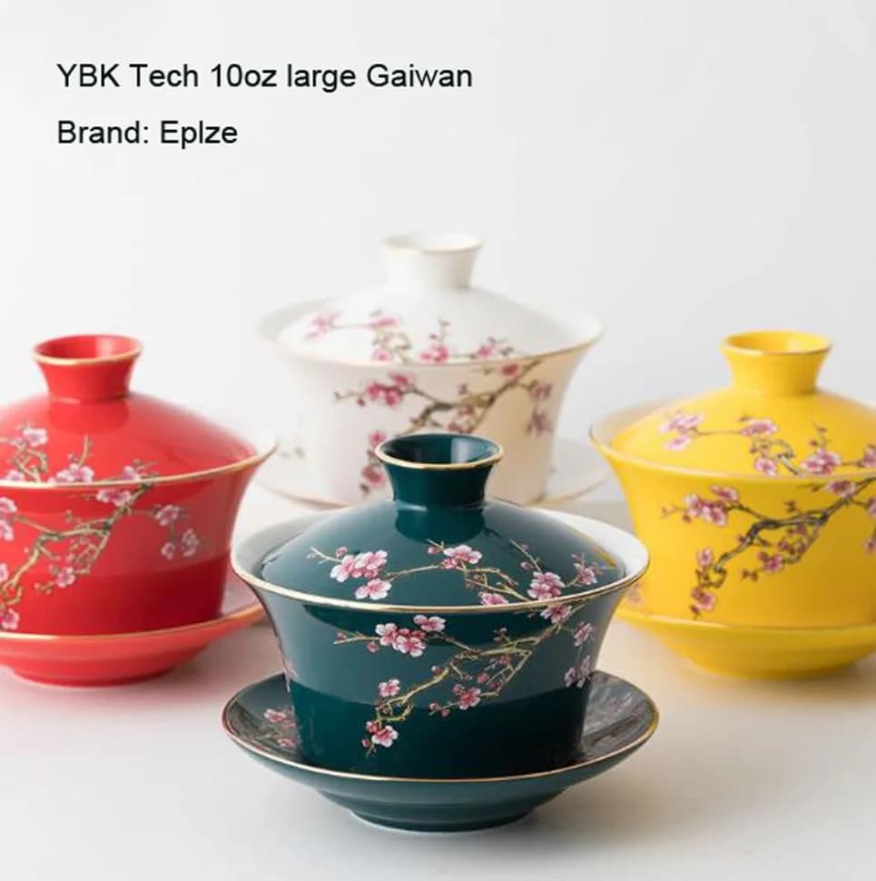 Eplze 10oz Large Gaiwan Ceramic Teacup - Embossed Plum Patterns (Green) | Elegant Asian Tea Cup thumbnail 8