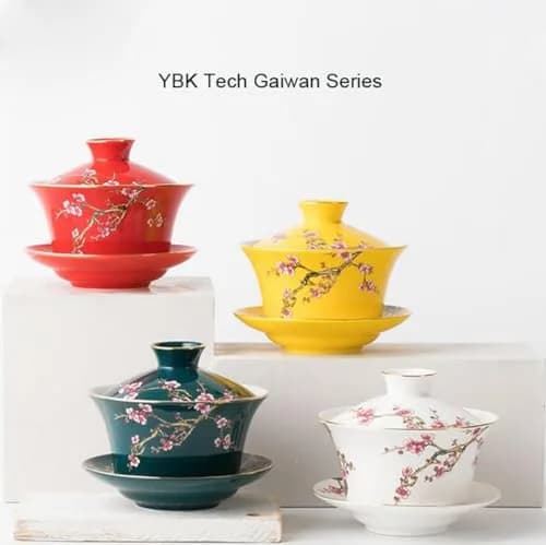 Eplze 10oz Ceramic Gaiwan - Embossed Plum Patterns Yellow | Elegant Traditional Tea Cup thumbnail 5