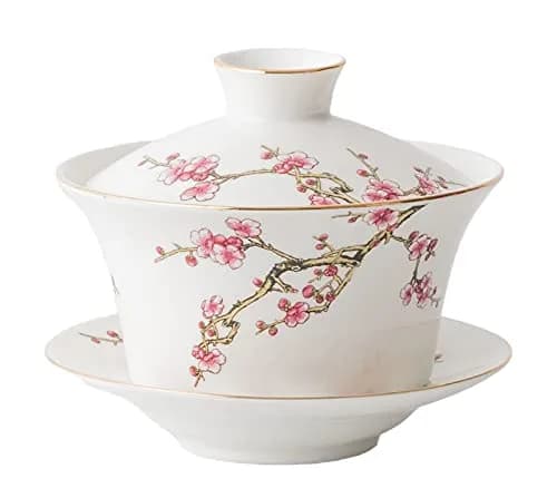 Eplze 10oz Ceramic Gaiwan with Embossed Plum Patterns | Elegant Chinese Tea Cup (300ml) thumbnail 1