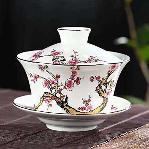 Eplze 10oz Ceramic Gaiwan with Embossed Plum Patterns | Elegant Chinese Tea Cup (300ml) thumbnail 5