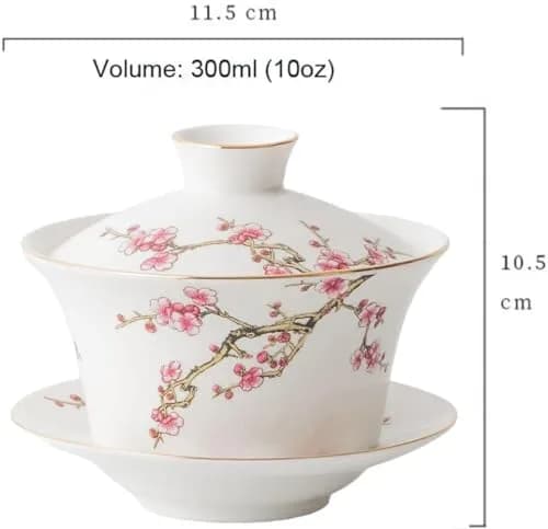 Eplze 10oz Ceramic Gaiwan with Embossed Plum Patterns | Elegant Chinese Tea Cup (300ml) thumbnail 2