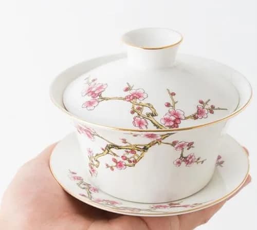 Eplze 10oz Ceramic Gaiwan with Embossed Plum Patterns | Elegant Chinese Tea Cup (300ml) thumbnail 3