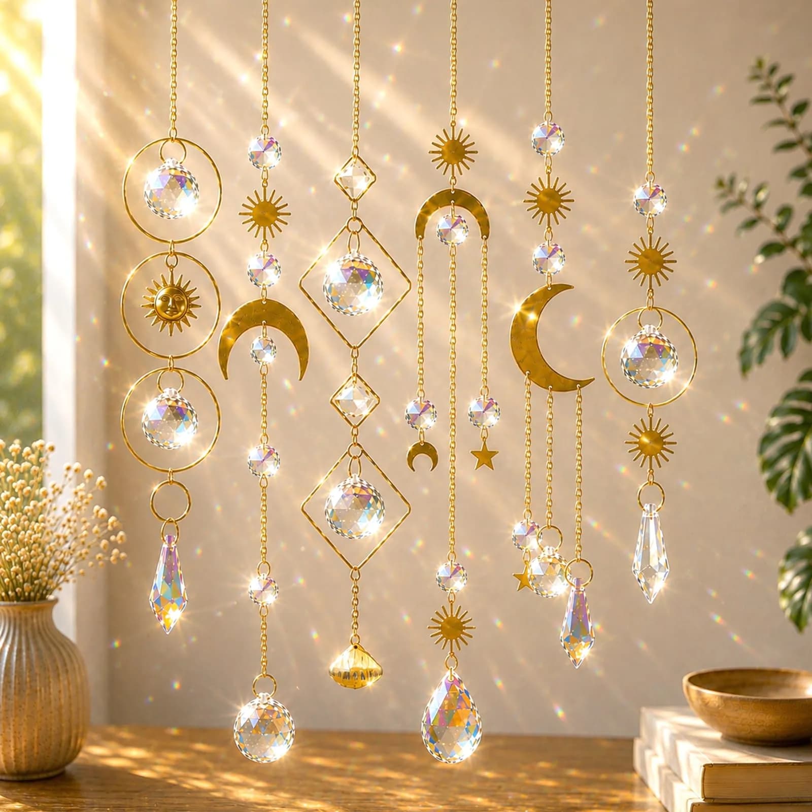 ilclviz 6Pieces Colorful Crystals Suncatcher Hanging Sun Catcher with Chain | Rainbow Rainbow Rainbow Rainbow Rainbow Rainbow
