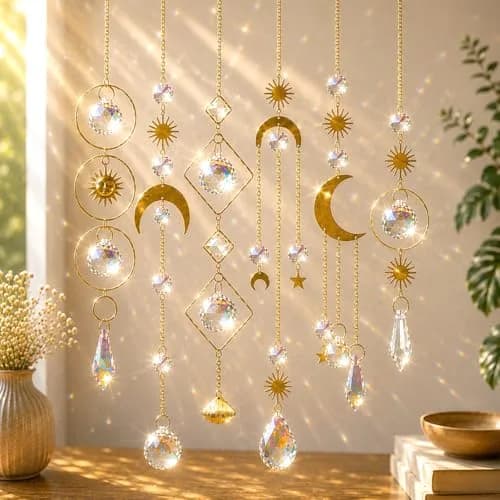 ilclviz 6Pieces Colorful Crystals Suncatcher Hanging Sun Catcher with Chain | Rainbow Rainbow Rainbow Rainbow Rainbow Rainbow thumbnail 1
