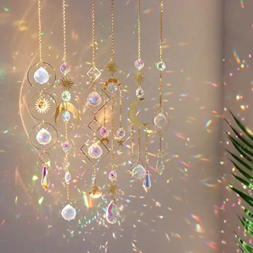 ilclviz 6Pieces Colorful Crystals Suncatcher Hanging Sun Catcher with Chain | Rainbow Rainbow Rainbow Rainbow Rainbow Rainbow thumbnail 7