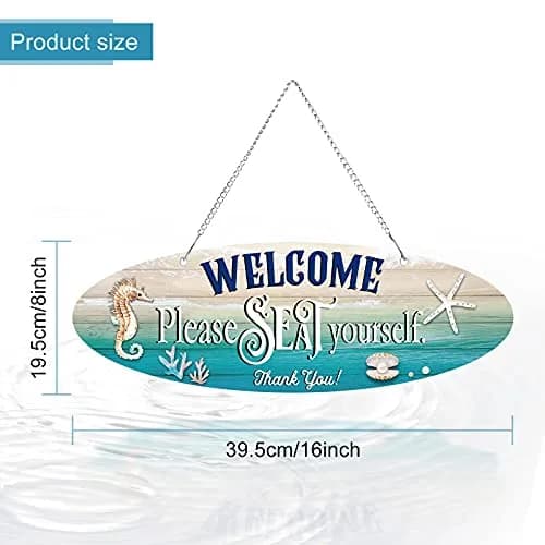 Hotop Beach Wall Decor Hanging Sign with Seashell Starfish | Vintage Style, 32cm x 10cm, Metal thumbnail 2