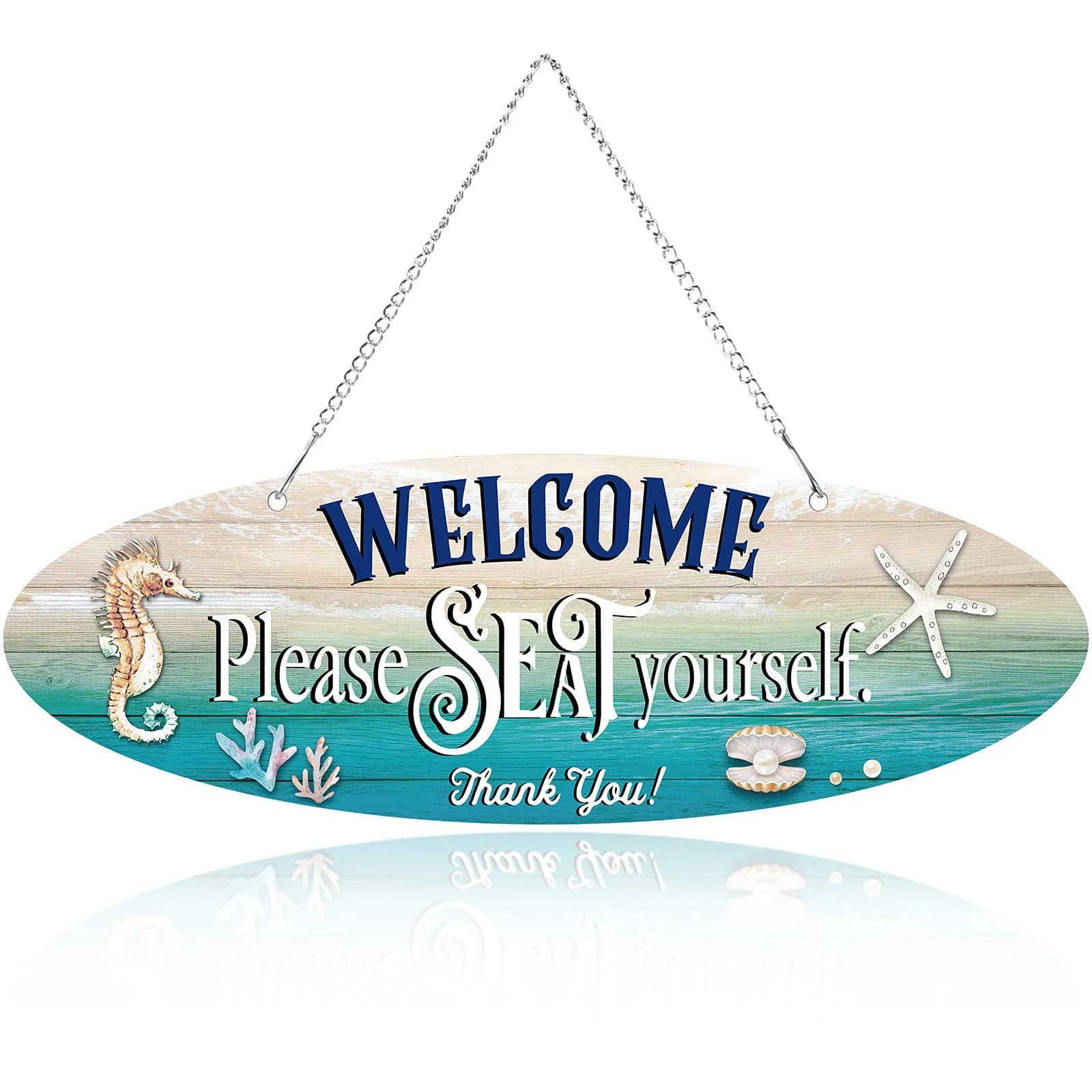 Hotop Beach Wall Decor Hanging Sign with Seashell Starfish | Vintage Style, 32cm x 10cm, Metal - main product image