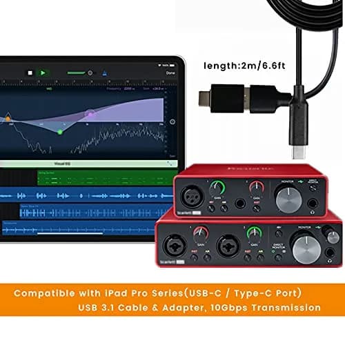 weishan USB C Cable for Focusrite Scarlett Solo 3rd 4th Gen, Scarlett 2i2 3rd Gen | 2m (6.6ft) USB-A to USB-C Data Transfer & 60W PD Charging thumbnail 6