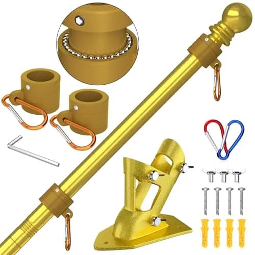 ZMTECH 6 FT Stainless Steel Flag Pole with Upgraded Bracket & Tangle-Free Rings | Adjustable Residential & Commercial Outdoor Use (Gold) thumbnail 1
