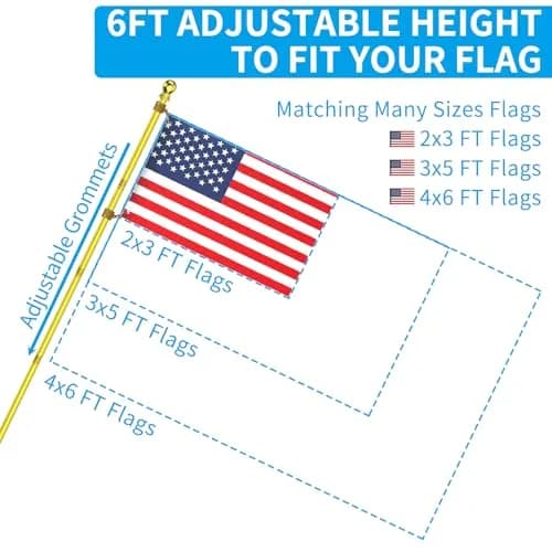 ZMTECH 6 FT Stainless Steel Flag Pole with Upgraded Bracket & Tangle-Free Rings | Adjustable Residential & Commercial Outdoor Use (Gold) thumbnail 6