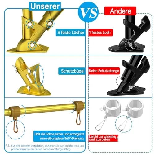 ZMTECH 6 FT Stainless Steel Flag Pole with Upgraded Bracket & Tangle-Free Rings | Adjustable Residential & Commercial Outdoor Use (Gold) thumbnail 2