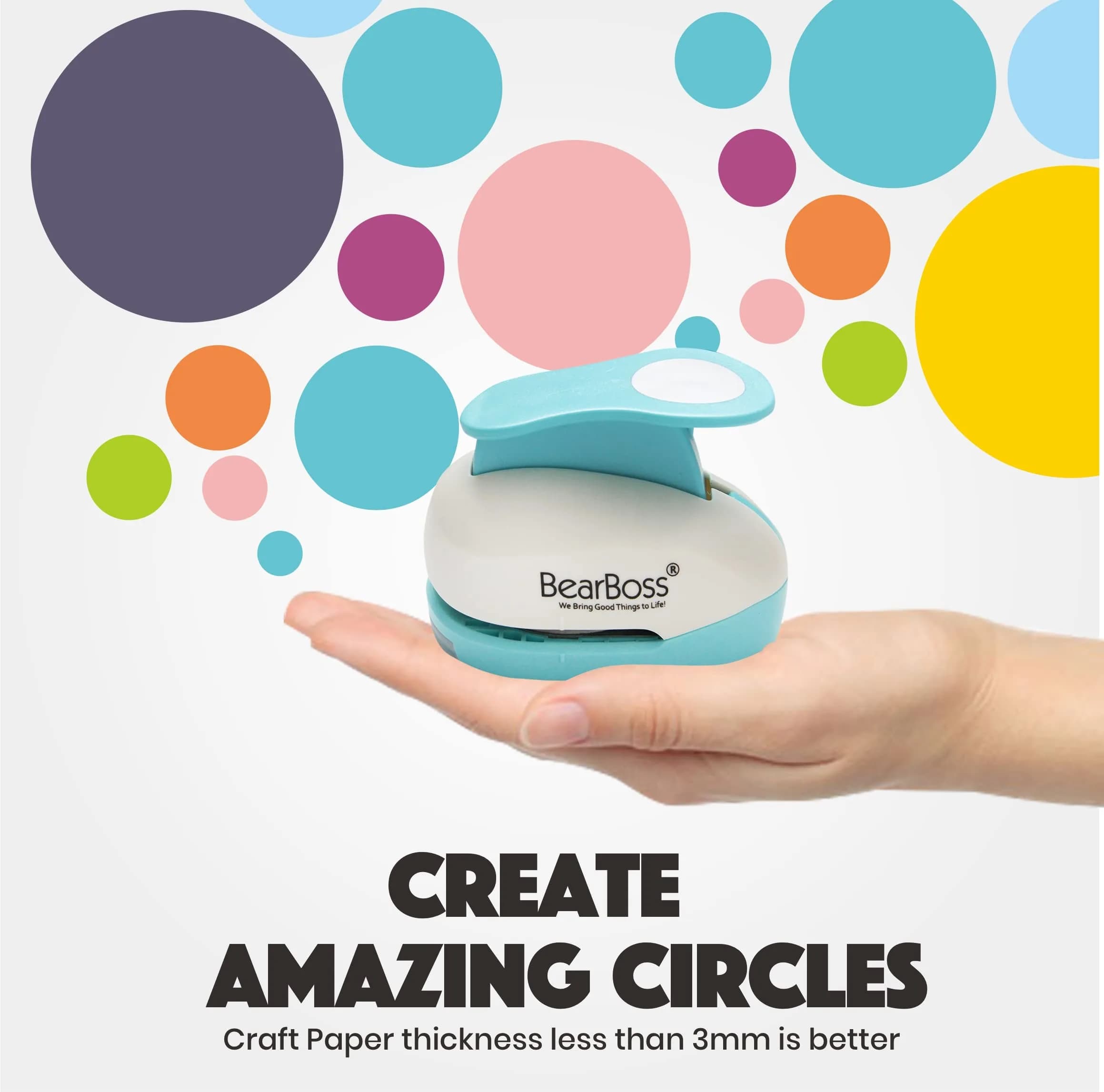 BearBoss 5 Circle Paper Punch, Classic White - Ergonomic Crafting Tool for Scrapbooking & Card Making - view 2