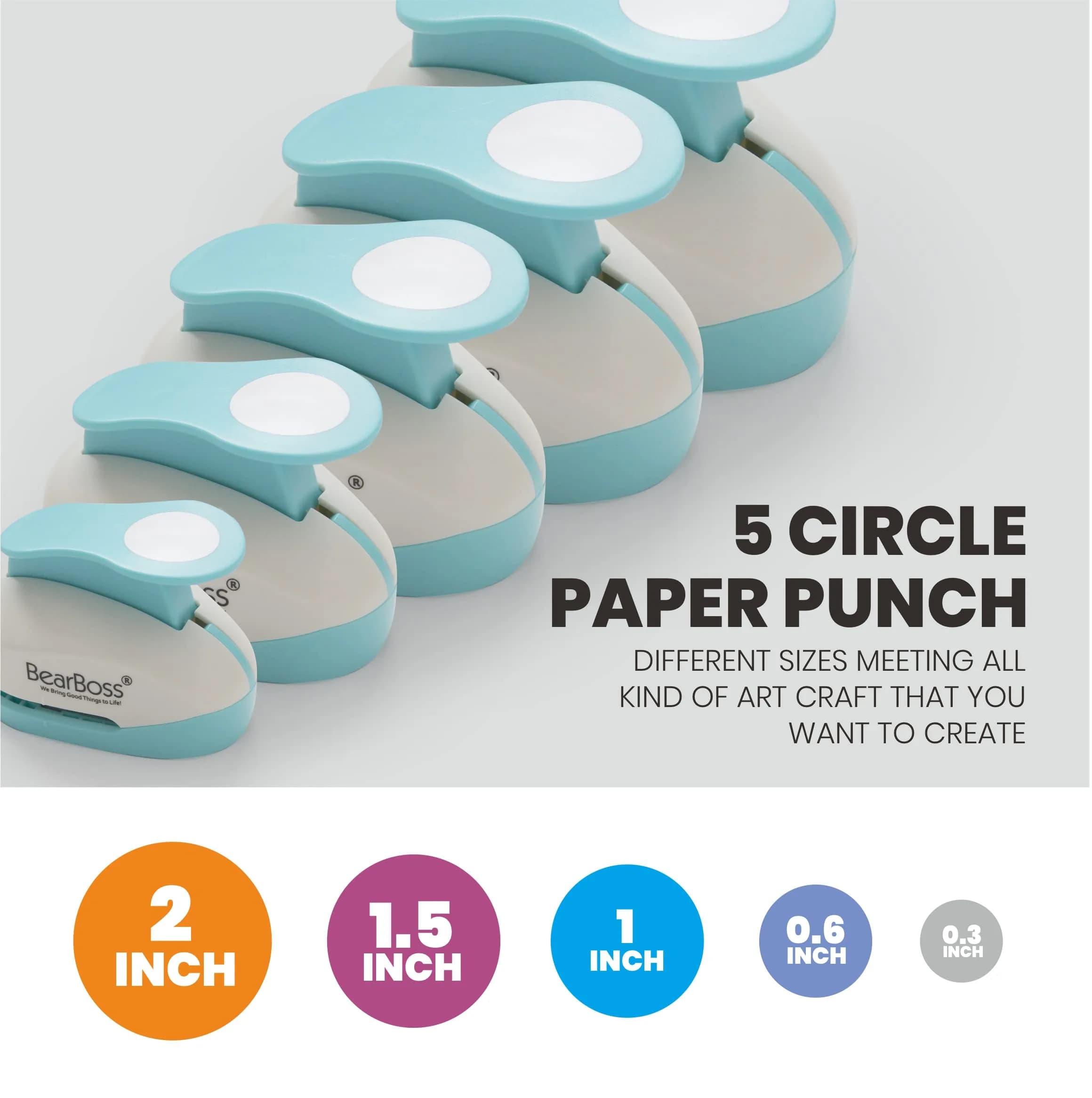 BearBoss 5 Circle Paper Punch, Classic White - Ergonomic Crafting Tool for Scrapbooking & Card Making - view 3