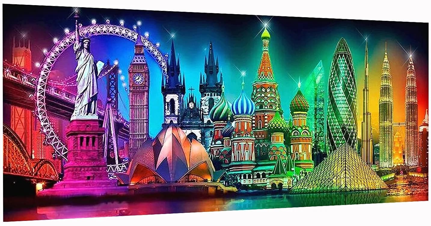 JATOK Diamond Painting Kit for Adults, NYC Night Landscape 90x40cm (35.5x15.7 in) | Full Round Drill Gem Art — Turquoise