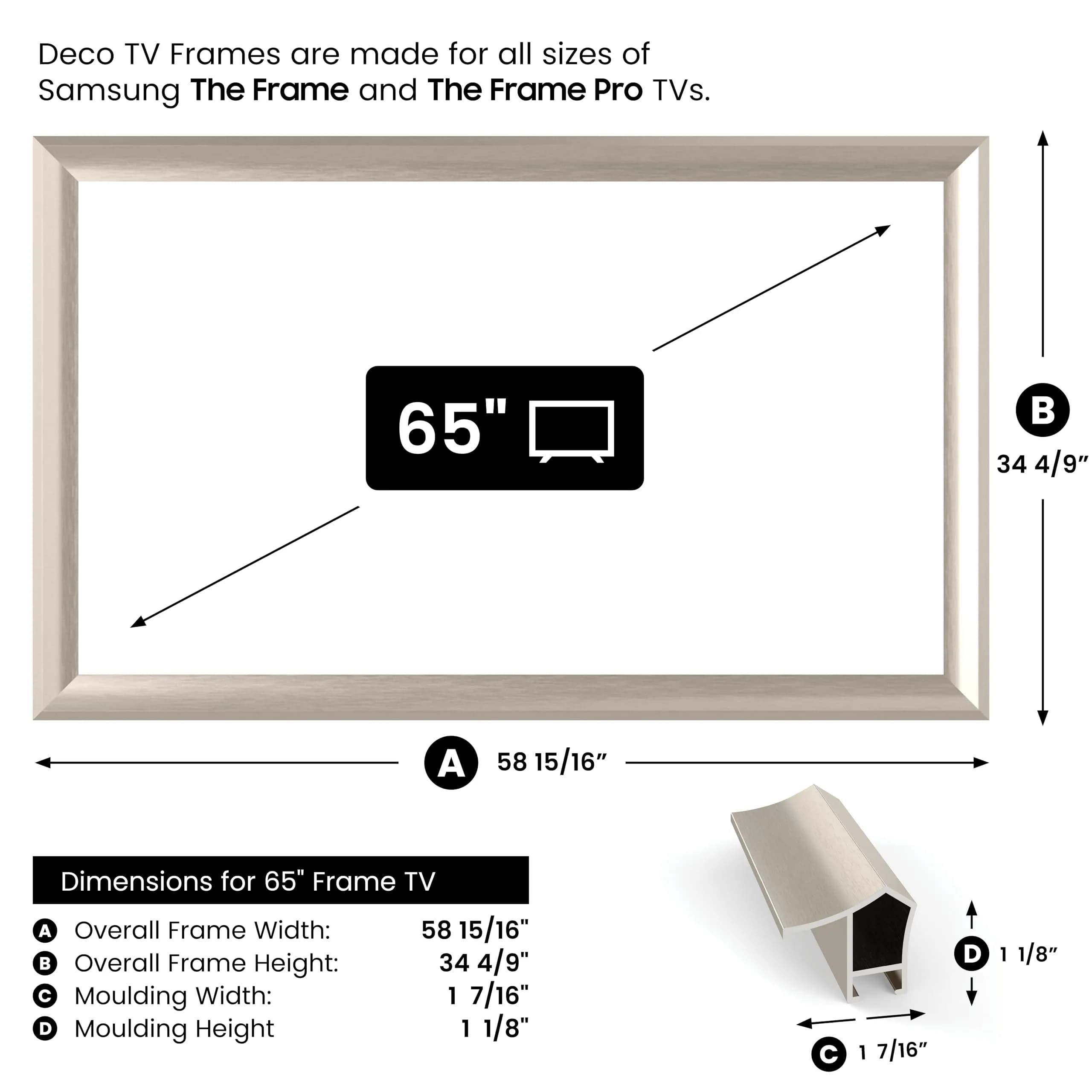 Frame My TV German Silver Prismatic 65" Deco TV Frame | Fits 2021-2026 Samsung The Frame & Frame Pro TVs - view 4