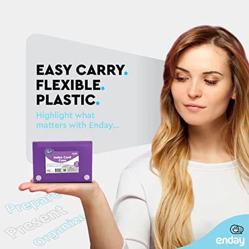 Enday Index Card Holder 3x5 | Durable Plastic Organizer with 5 Tab Dividers, Holds 100 Cards, Purple thumbnail 2