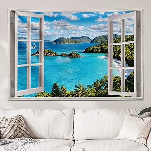 GOURIDA Nature Tapestry Blue Ocean Sea Beach Wall Hanging 61 x 41 inch | Tropical Island Seaside Decor thumbnail 5
