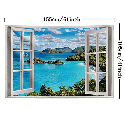 GOURIDA Nature Tapestry Blue Ocean Sea Beach Wall Hanging 61 x 41 inch | Tropical Island Seaside Decor thumbnail 7