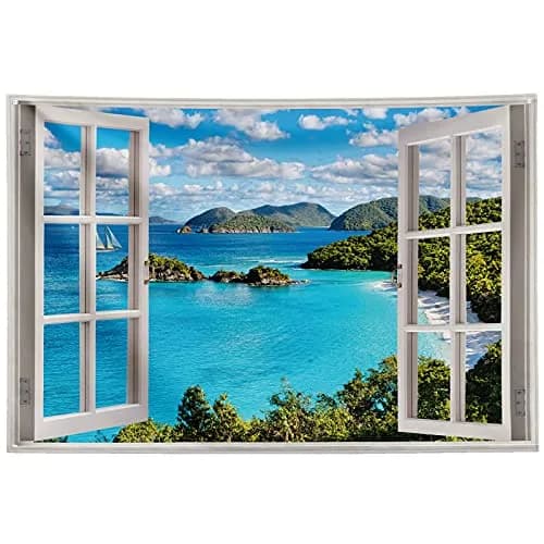 GOURIDA Nature Tapestry Blue Ocean Sea Beach Wall Hanging 61 x 41 inch | Tropical Island Seaside Decor thumbnail 2