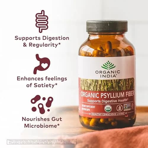 ORGANIC INDIA Psyllium Husk Capsules 180 Count | Vegan Fiber Supplement for Healthy Digestion thumbnail 2