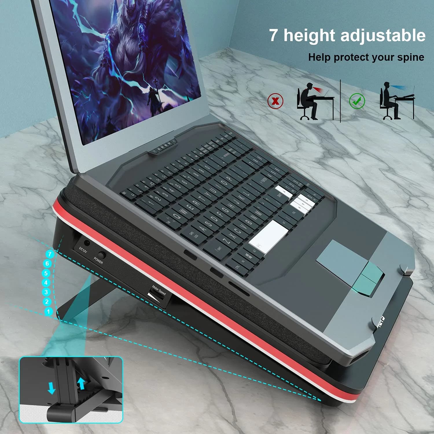 IETS GT500 Laptop Cooling Pad with Turbo-Fan & USB Hub | 13-17.3inch, 5000 RPM, Variable Speed, Metal - view 6