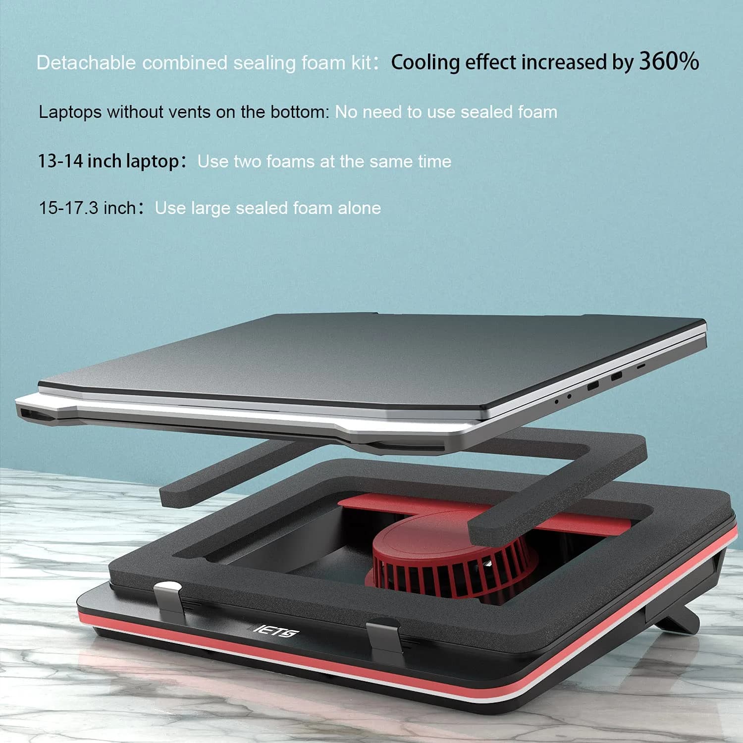 IETS GT500 Laptop Cooling Pad V1 (Hub) - 5000 RPM, Variable Speed, 3-Port USB Hub - view 3