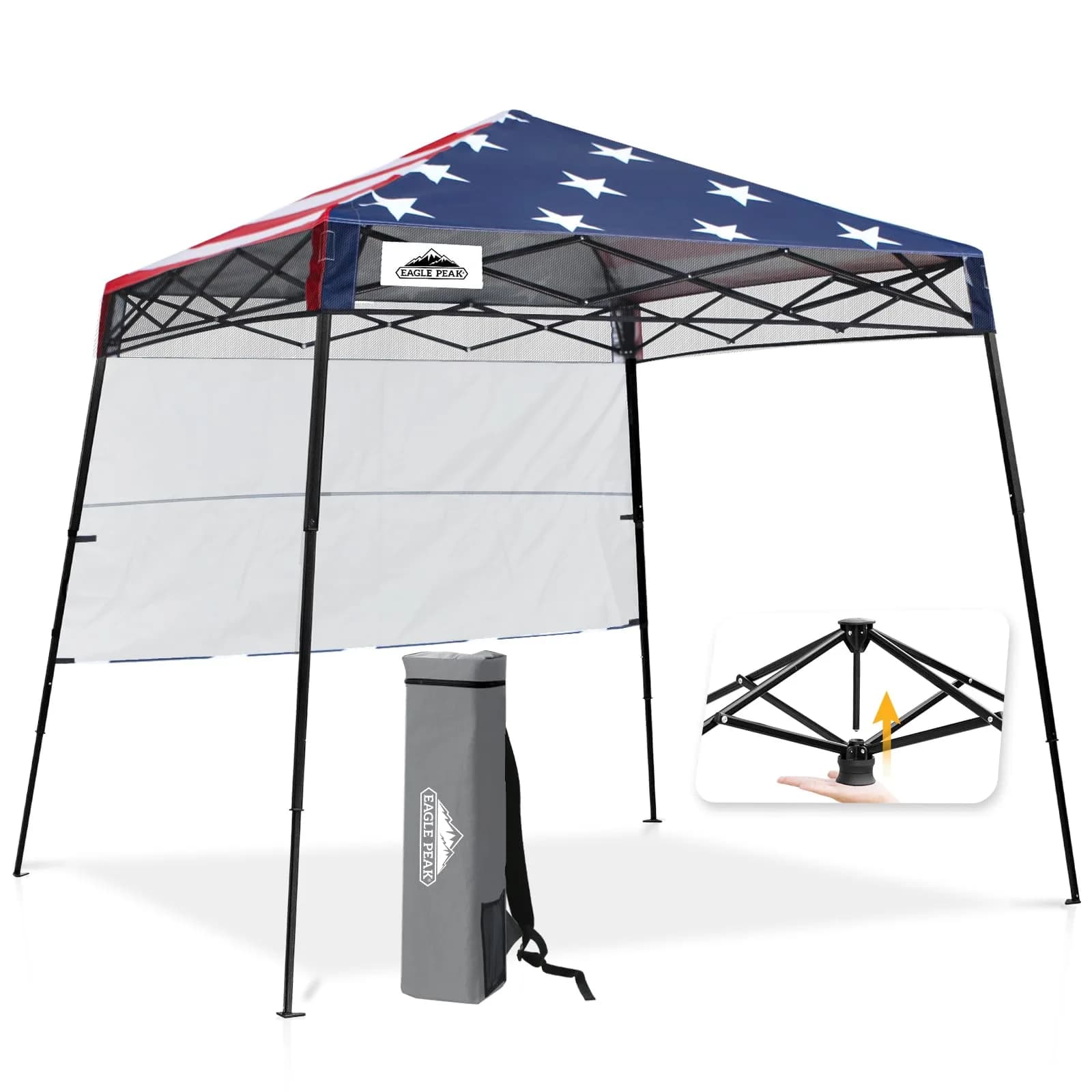 EAGLE PEAK 8x8 Pop Up Canopy Tent, Compact Backpack, Green | Portable Sun Shelter for Outdoors — American Flag