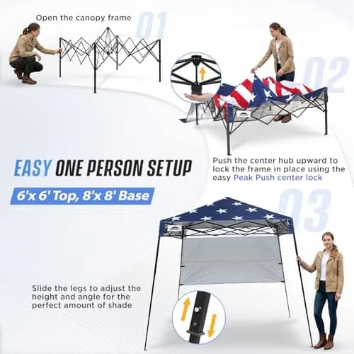 EAGLE PEAK 8x8 Pop Up Canopy Tent, Compact Backpack, American Flag | Easy Setup & UV Protection thumbnail 6