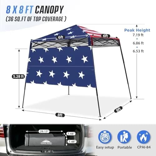 EAGLE PEAK 8x8 Pop Up Canopy Tent, Compact Backpack, American Flag | Easy Setup & UV Protection thumbnail 3