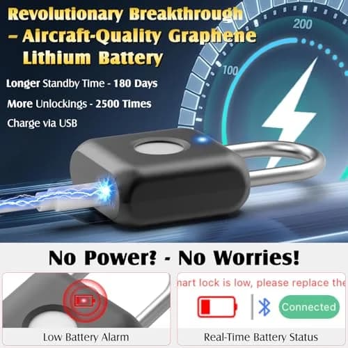 Pothunder Fingerprint Padlock Black | Smart APP Unlock, USB Rechargeable Locker Lock for Gym Doors thumbnail 5