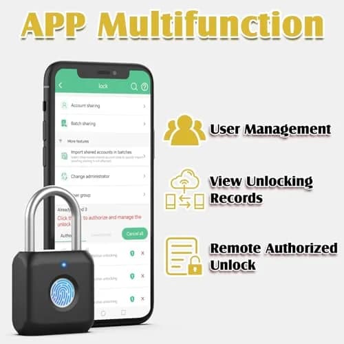 Pothunder Fingerprint Padlock Black | Smart APP Unlock, USB Rechargeable Locker Lock for Gym Doors thumbnail 7