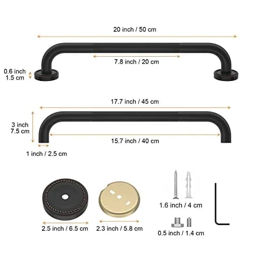 ZUEXT 20 Inch Oil Rubbed Black Bronze Shower Grab Bar | Anti Slip, 500 lbs Support thumbnail 2