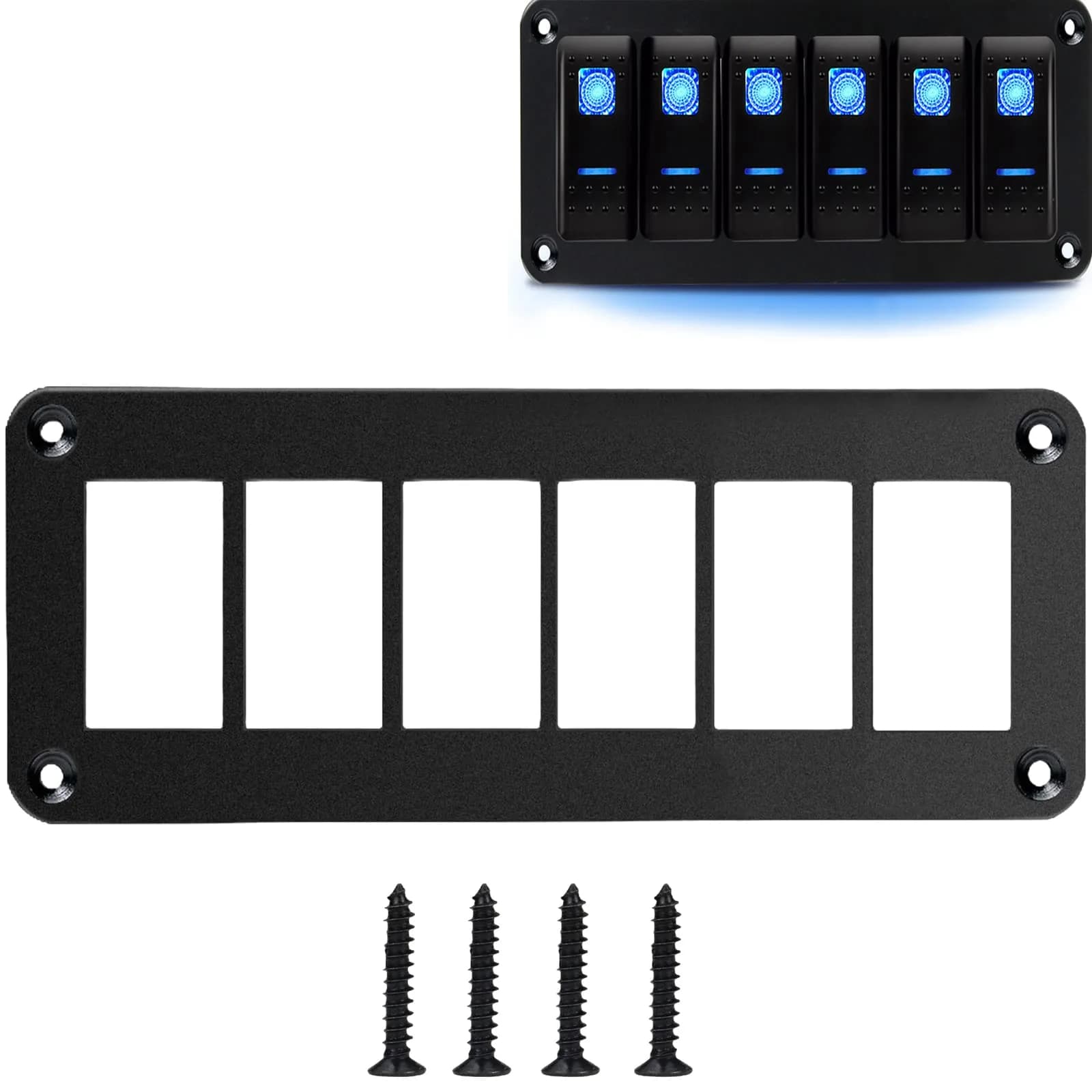 MIIGII 6 Gang Rocker Toggle Switch Panel Aluminum Housing Waterproof for Car Truck Marine Boat RV