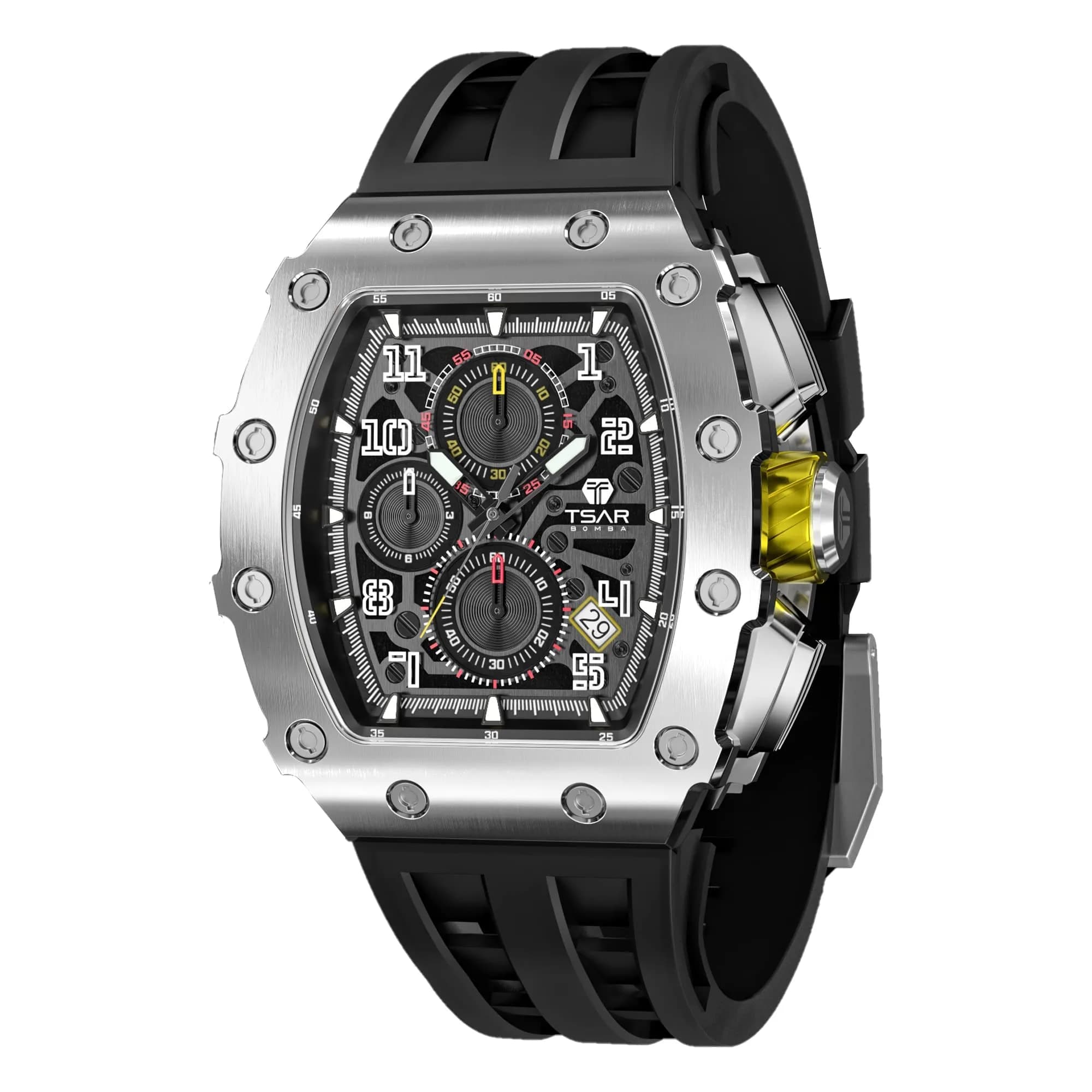 TSAR BOMBA Men's Quartz Wristwatch Waterproof 50M | Luxury Tonneau Chronograph for Men