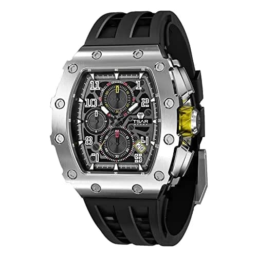 TSAR BOMBA Men's Quartz Wristwatch Waterproof 50M | Luxury Tonneau Chronograph for Men thumbnail 1