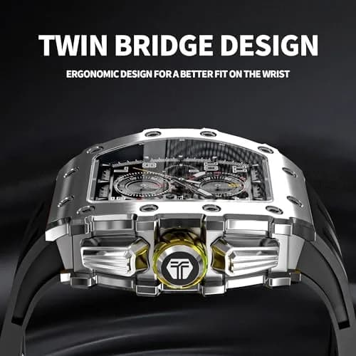 TSAR BOMBA Men's Quartz Wristwatch Waterproof 50M | Luxury Tonneau Chronograph for Men thumbnail 4