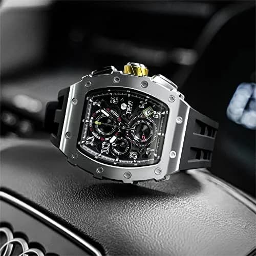 TSAR BOMBA Men's Quartz Wristwatch Waterproof 50M | Luxury Tonneau Chronograph for Men thumbnail 7