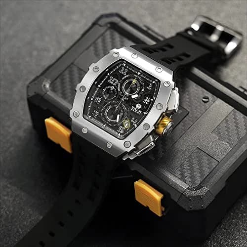 TSAR BOMBA Men's Quartz Wristwatch Waterproof 50M | Luxury Tonneau Chronograph for Men thumbnail 9